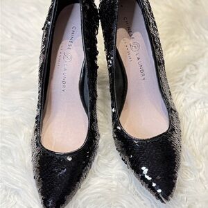 New- Chinese Laundry Black Sequin Heels